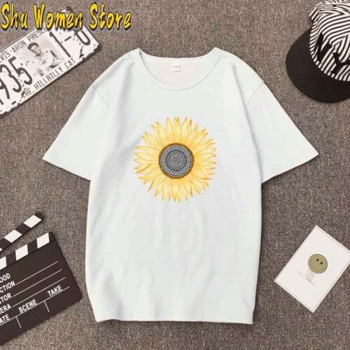 Women Graphic Sunflower Printing Fashion 90s Cute Watercolor Short Sleeve Lady Clothes Tops Tees Print Female Tshirt T-Shirt