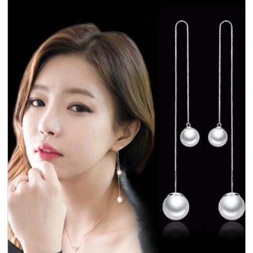 ANENJERY 925 Sterling Silver Fashion Pearl Earring Chain Long Tassel Earrings For Women boucle d'oreille S-E87