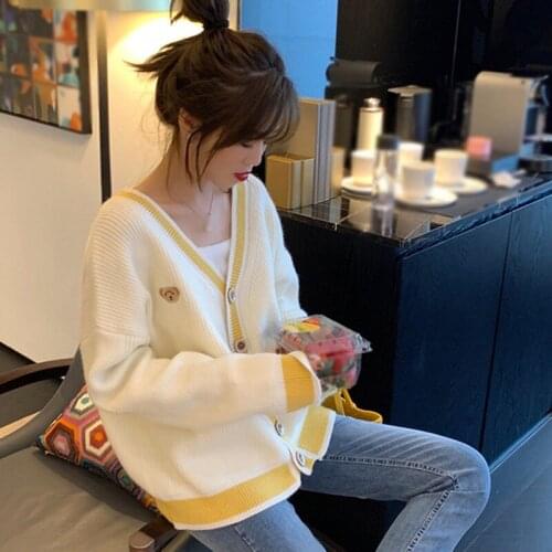 Womens Autumn Spring Sweater Korean Style Elegant Fashion Casual Knitted Long-Sleeved Cardigan