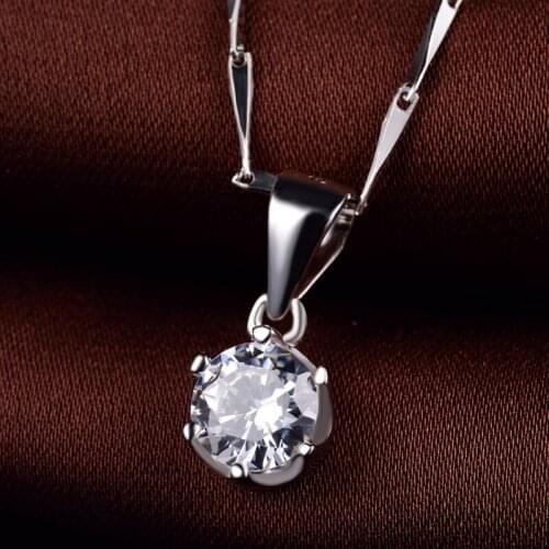 LIAMTING Trendy 925 Sterling Silver Flower Charms Necklaces With 6MM White Cubic Zirconia Womens Silver Pendant Jewelry VA013