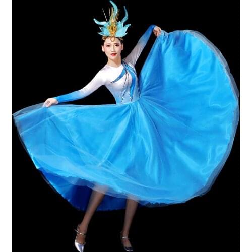 Blue Flamenco Dress Women Fairy Concert Outfits Modern Dance Costume Ballroom Dance Clothes Stage Costume Evening Dresses DL7394