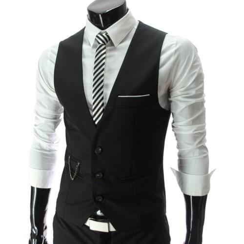Men Vest Fashion solid color V-neck Sleeveless Button Pocket Blazer Suit Business Vest Men Wedding Party 2021 жилетка мужская
