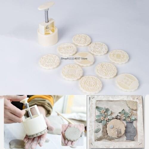 1 Set Flower Shape Pattern Embossing Pottery Art Molds Plastic Polymer Clay Sculpture Texture Stamp DIY Hand Pressure Clay Tools