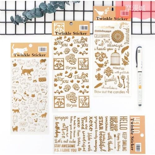 1 Sheet Cat Bling Hot Stamping PET Stickers For Notebooks, Daily Life Decoration, Creative DIY Stickers