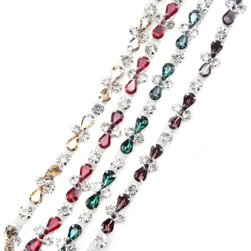 1Meter 8*13Mm Water Drops+8Mm Round Rhinestone Chain Diy Jewelry Accessories Flower Trims Garment Shoes Bags Wedding Decoration