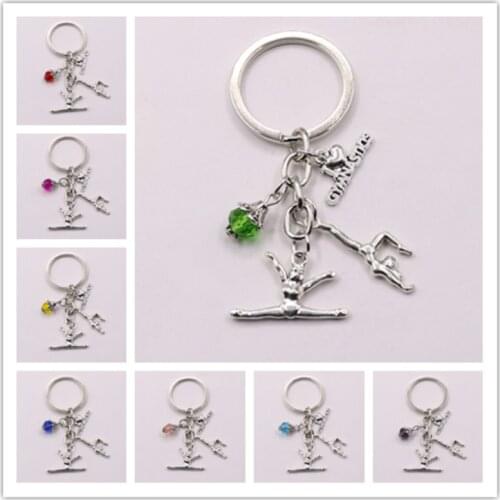 1pcs New I Love Gymnastics Key Chain Heart Gymnast Pendant Keychain Ring Keyring Creative Gifts Women