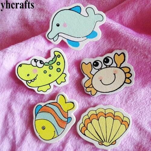 100PCS/LOT,Mix ocean animal dolphin crab wood stickers,School kindergarten ornament Kids room decoration Wall Fridge stickers