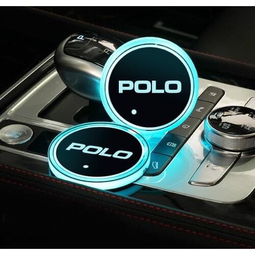 2Pcs For VW Volkswagen POLO 3 4 5 6 2021 2020 2019 2018 2017 - 1995 Car Cup Holder Mat Colorful LED Light Coaster Accessories