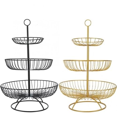 3 Tier Retro Simple Round Metal Household Fruit Plate Tray Stand Storage Basket