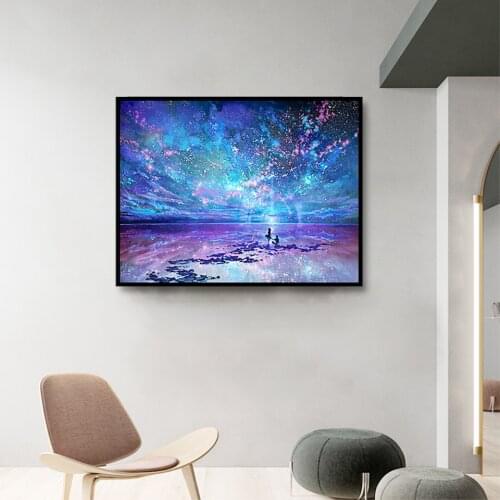 35x45 Diy Diamond Painting 5d for Home Decor , Living Room Decoration ,Seaside night sky