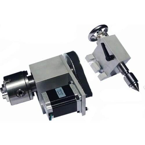 4th axis rotary Nema 23 1.8Nm stepper motor ratio (6:1) K12-100mm 4-Jaw Chuck + mt2 Tailstock + DM542 driver + Power supply