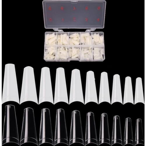 500Pcs/box ABS Nature Transparent Clear False Artificial Nail Coffin Fake Tip Half Cover Nail Tips Cover 10 Sizes DIY Tool