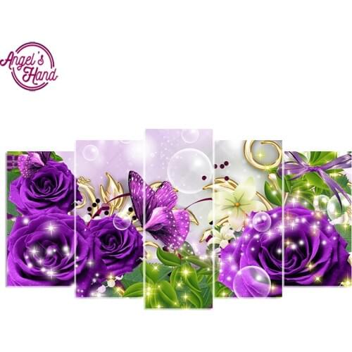 5d diy Diamond embroidery Purple Rose butterfly diamond painting Cross Stitch full drill Rhinestone mosaic Multi-picture