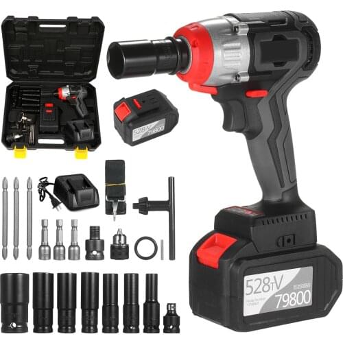Cordless Wrench 980Nm Torque Brushless Electric Wrench Motor Quick Chuck with Charger with Key Type Drill Chuck 17 Accessories