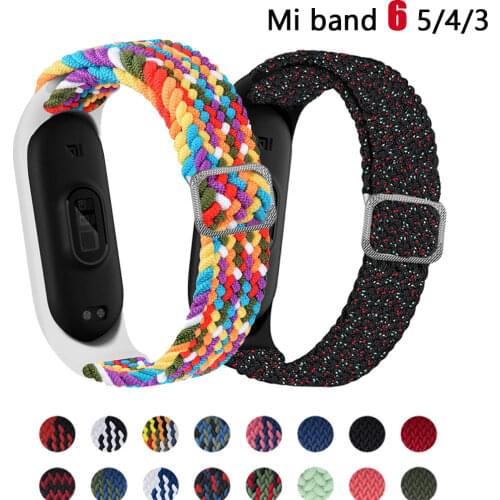 Bracelet for Mi band 6 Strap Elastic adjustable Nylon Braided Miband4 miband 5 correa Wristband for xiaomi Mi band 4 3 5 6 strap