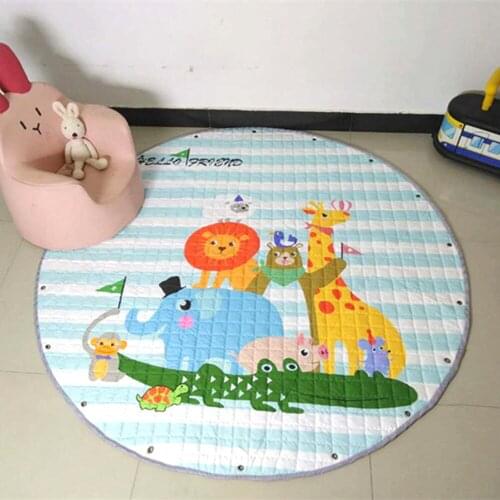 Kids Rug Toys Animal Printed Round Baby Play Mat Childrens Carpet Cotton Developing Mat For Children Baby Mat Storage Bag Toys