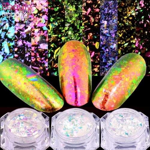 Beautybigbang 0.15g Nail Art Flakes Chameleon Glitter Chrome Nail Powder Holographic Pigment Nail Accessories Decoration Sequins
