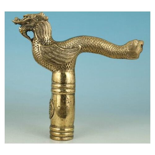 Bronze Pure Copper Old Qing Ming Brass Chinese Old Brass Collectable Handwork carved Dragon Statue Walking Stick Head