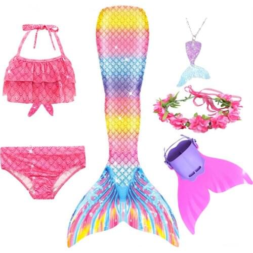 Swimming Mermaid Tail Girls with Flipper Kids Swimsuit Children Halloween Gift Holiday Beach Cosplay Costumes