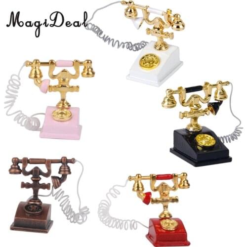 1/12 Metal Dollhouse Miniature Retro Desk Phone Vintage Telephone Dolls House Furniture Acc Decor Children Pretend Play Toy
