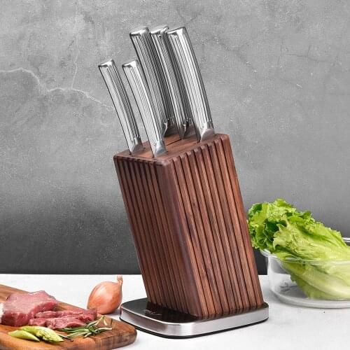 Kitchen Knife Set Block,6Piece Professional Knives Set Vertical Non-Slip Hollow Handle,Stainless Steel Finish Kitchen Knives Set
