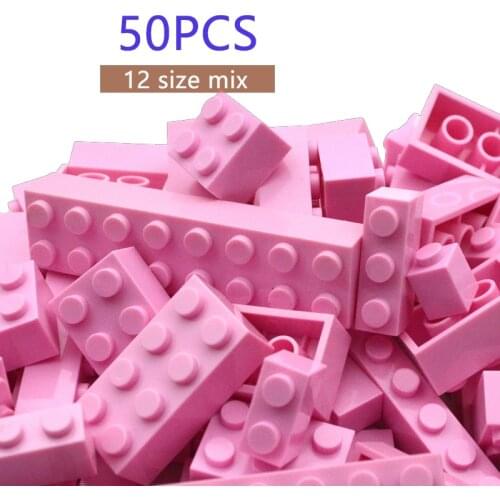 Mix 12 Size 50PCS Building Blocks DIY CreativeThick Bricks Bulk Model Kids Assemble Toys Compatible brand all Small Size