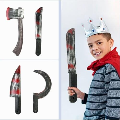 Halloween Dress Up Bar Performance Scary Trick Toy Joke Props Equipment Blood Knife Scimitar Axe Haunted House Party Decoration