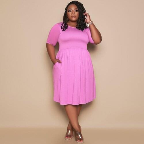 Neon Color L-5XL Plus Size Slim Knee Length Dress Round Neck Short Sleeve Ruched Dresses Female Elegant Body-shaping Vestidos