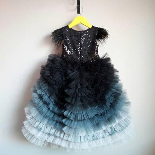 New Childrens Birthday Dress Tiered Tulle Sequined Baby Girl Party Dress Kids Princess Pageant Gown Size 1-16Y