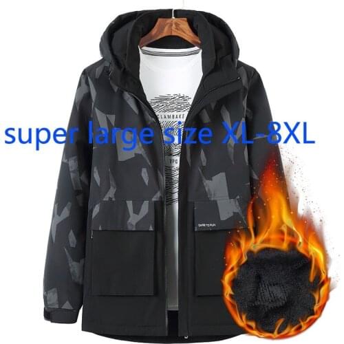 New Arrival Super Large Winter Young Men Long Hooded Plush Cotton Padded Jacket Camouflage Casual Plus Size XL-4XL5XL6XL7XL8XL