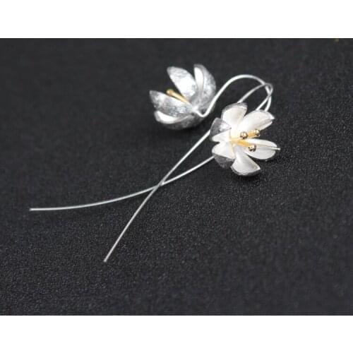 New Arrivals Korean Style Long Big Lotus Flower Earrings For Women Lady Bridal Earrings Girls Gifts Pendientes Brincos 2021