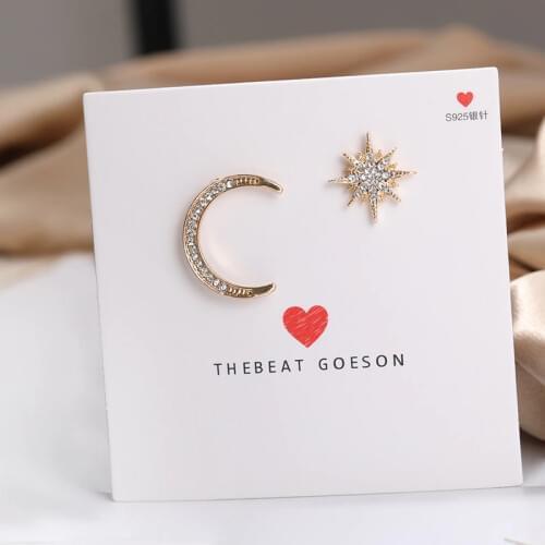 Charm S925 Needle Fashion Earrings Temperament Wild Stars Moon High Sense Crystal Asymmetric Female Earrings Wholesale