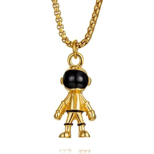 Stainless Steel Punk Rock Lovers Gold Astronaut Space Men Pendant Necklace Fashion Hip Hop Jewelry Gift For Him with Chain