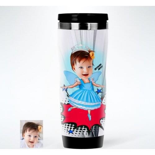 Personalized Female Child Caricature Of Steel Thermos cup-1