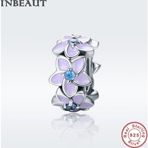 Fit Original Europe Bracelet 925 Sterling Silver Cute Purple Daisy Stack Flowers Blossom Charm Beads Princess DIY S925 Jewelry