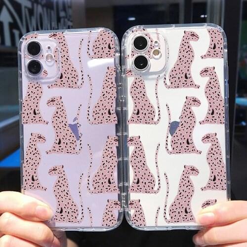 PUNQZY INS Soft Transparent Phone Case With leopard Animal Print Pink For iPhone 12 11 Pro Max X XS XR 7 8 6s Plus SE 2020 Cover