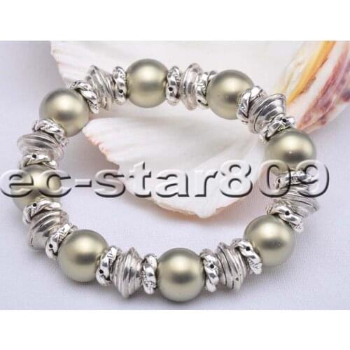 P5892 Stretch 8" 14mm Bronze Round South Sea Shell Pearl Bracelet