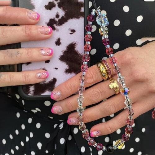 Boho Mobile Phone Lanyard Chains Rainbow Crystal Beads Wrist Strap Beaded Chain For Phone 2021 Fashion Jewelry