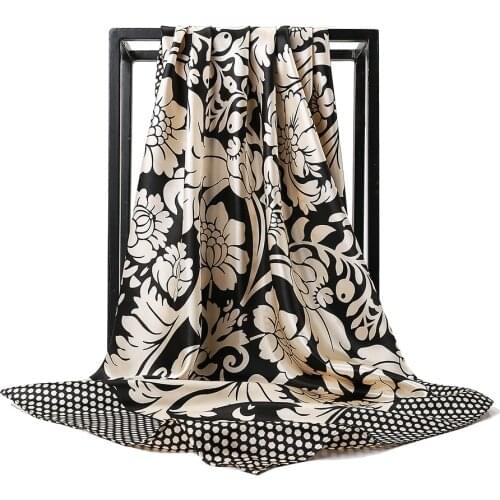 Silk Scarf Women Hijab Fashion Luxury Brand Foulard Soft Bandanna 90*90cm Square Shawls and Wraps Satin Head/hair scarfs