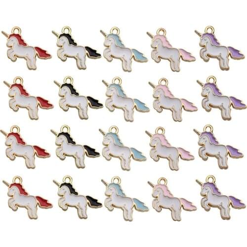 Mix 50pcs 5 Styles Assorted Enamel Plated Unicorn Charms Pendant for Necklaces Bracelets Earrings DIY Jewelry Making Finding