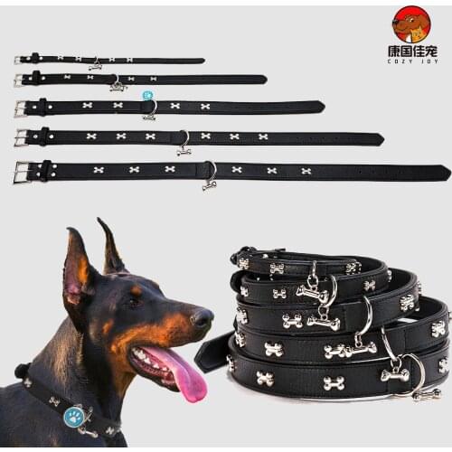 PU Leather Dog Collar Durable Padded Personalized Pet ID Collars Customized for Small Medium Large Dogs Cat Red Black