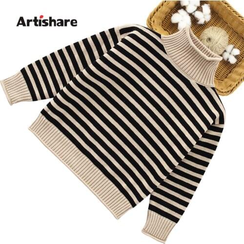 Girls Sweater Striped Knitted Sweater For Girls Spring Autumn Turtlenecks For Children Casual Style Kids Clothes Girl