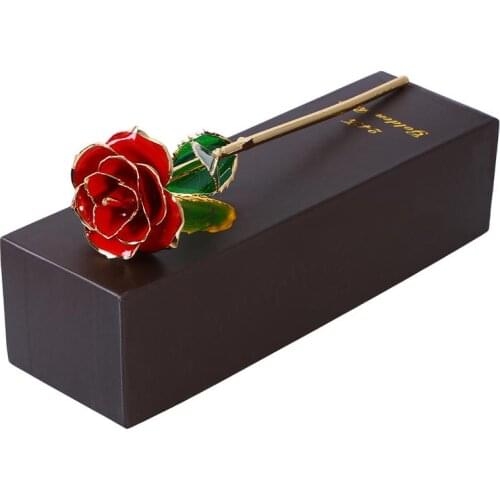 Creative 24K Gold Roses Plated Artificial Blooming Lacquered Rose Valentines Day Anniversary MotherS Day Gift With Souvenir Bag