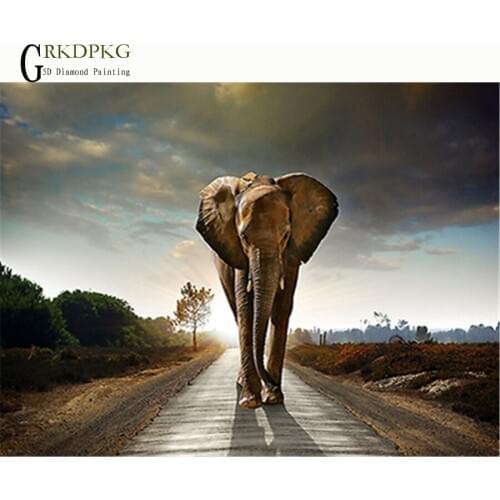 Home decoration 5D DIY Diamond Elephant on the roadEmbroidery Patterns Cross Stitch Mosaic Needlework diamond Rhinestone