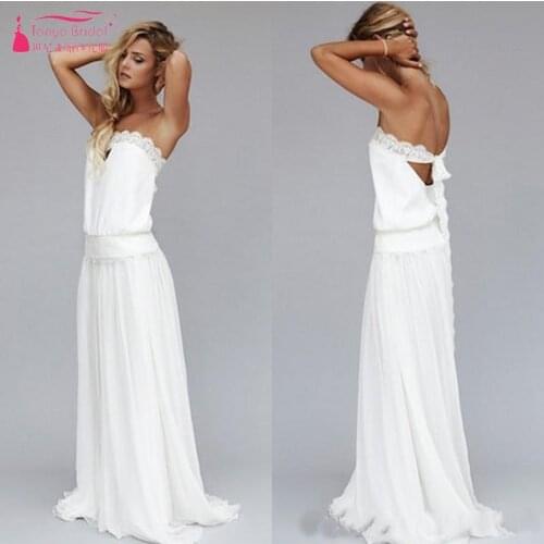 Vintage 1920s Beach Wedding Dress Cheap Dropped Waist Bohemian Wedding Gowns Backless Boho Bridal Gowns Lace Ribbon JQ274
