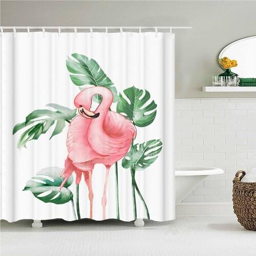 Flamingo Pink Birds Shower Curtain Bathroom Waterproof Polyester Flowers Leaves 3D Printing Screen for Bathroom Shower Curtains