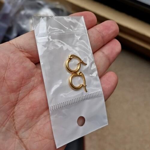 Gold Color 10mm Circle Women Hoop Earrings Ear Loop Smooth Ring Polishing 316 Stainless Steel Jewelry IP Plating Anti Allergy