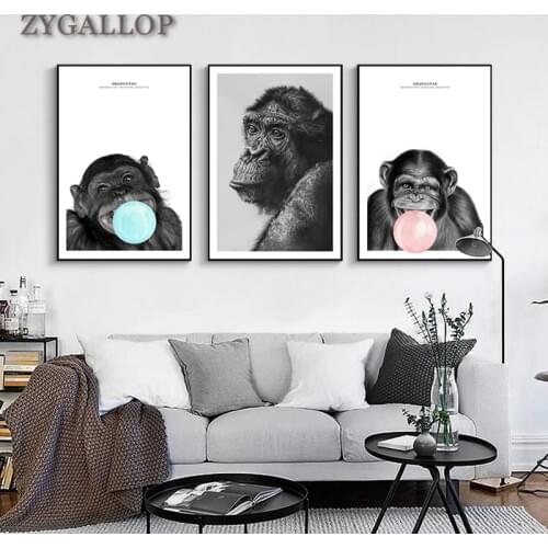 Bubble Chewing Gum Monkey Animal Posters Canvas Art Painting Wall Picture for Living Room Home Decoration Combination Paintings