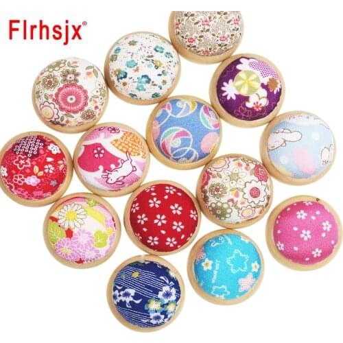1pc Wooden Base Pin Cushion Fabric Covered Ball Shaped Needle Cushion Needlework Supplies Home DIY Craft Sewing Tools
