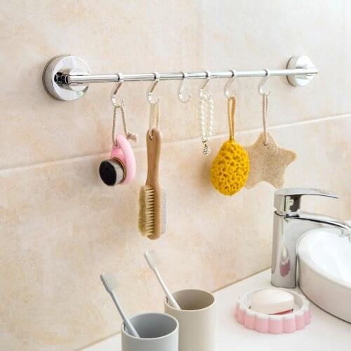 1PC Suction Cup Hooks Kitchen Puch Free Row Hook Metal Bathroom Wall Hanging Racks With 6 Adjustable Hooks